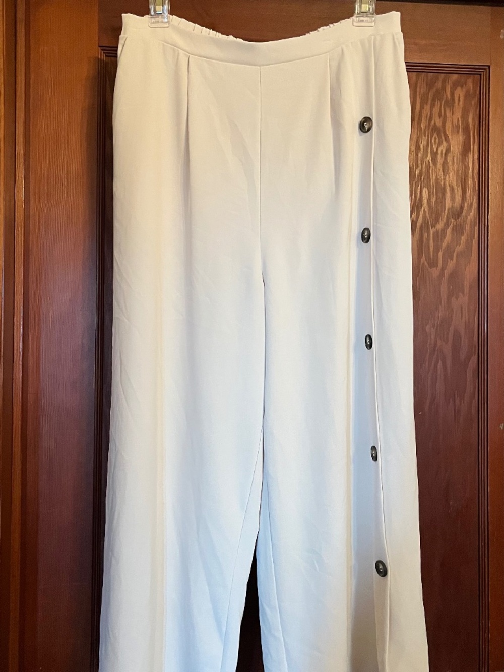 Elegant Wide leg trousers, size L, Melloday, side button detail
